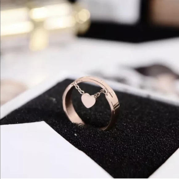 Ring Heart Chain Dangle Open Rose Gold luxury - Picture 2 of 4